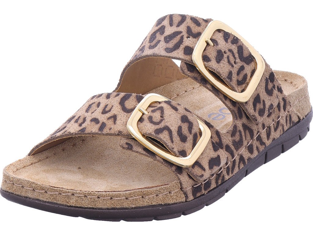 Rohde Damen Pantolette Leopard in beige
