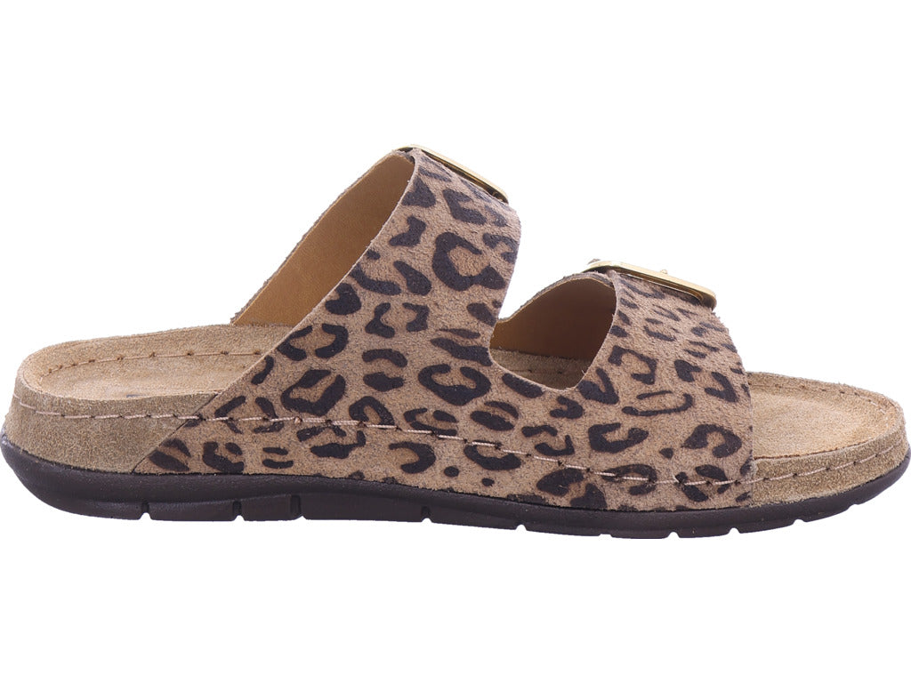 Rohde Damen Pantolette Leopard in beige