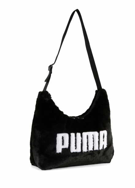 Puma Up Faux Fur Slouchy Hobo Bag in black